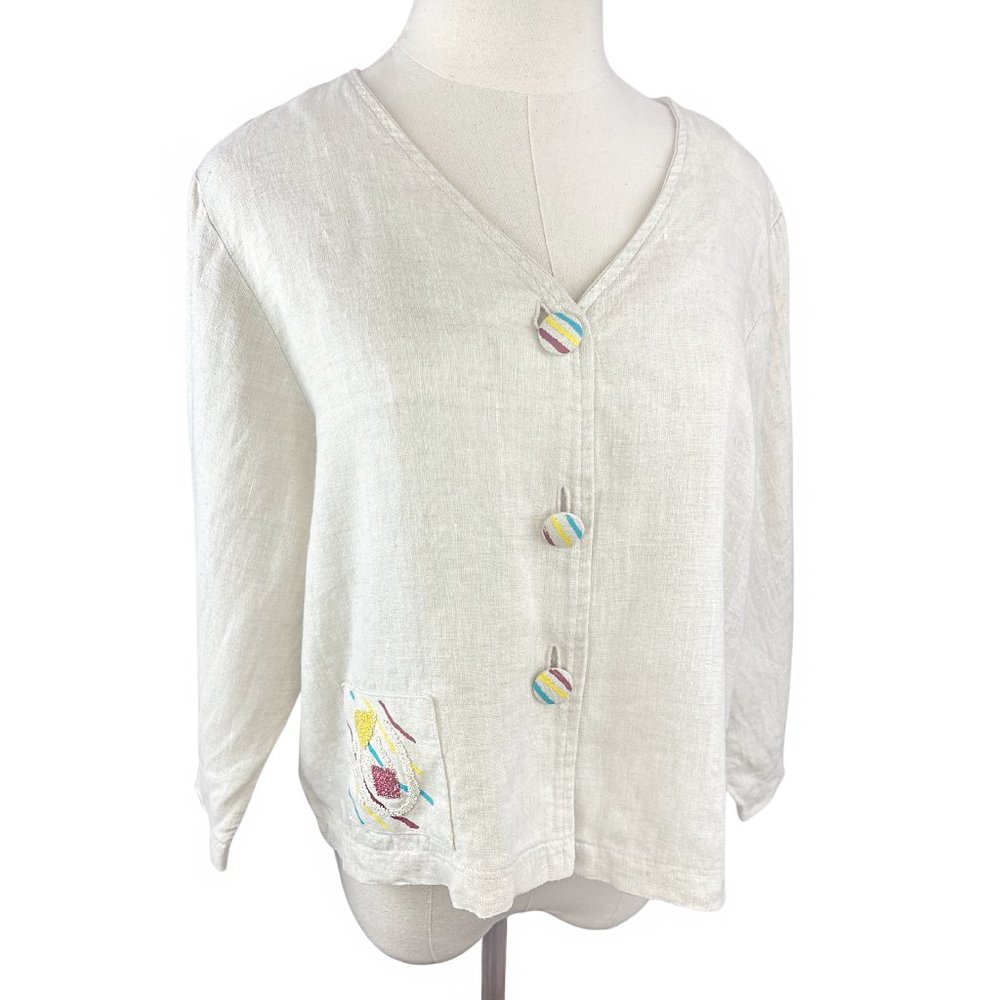 Vintage Primary Color Linen Crop Blouse - On the Rocks of California